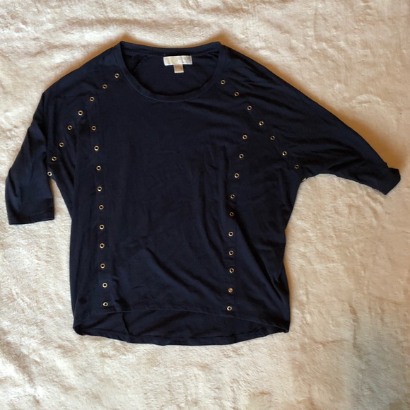 Michael Kors Tops - Michael Kors- Navy 3/4 Sleeve Top w/ Gold Details